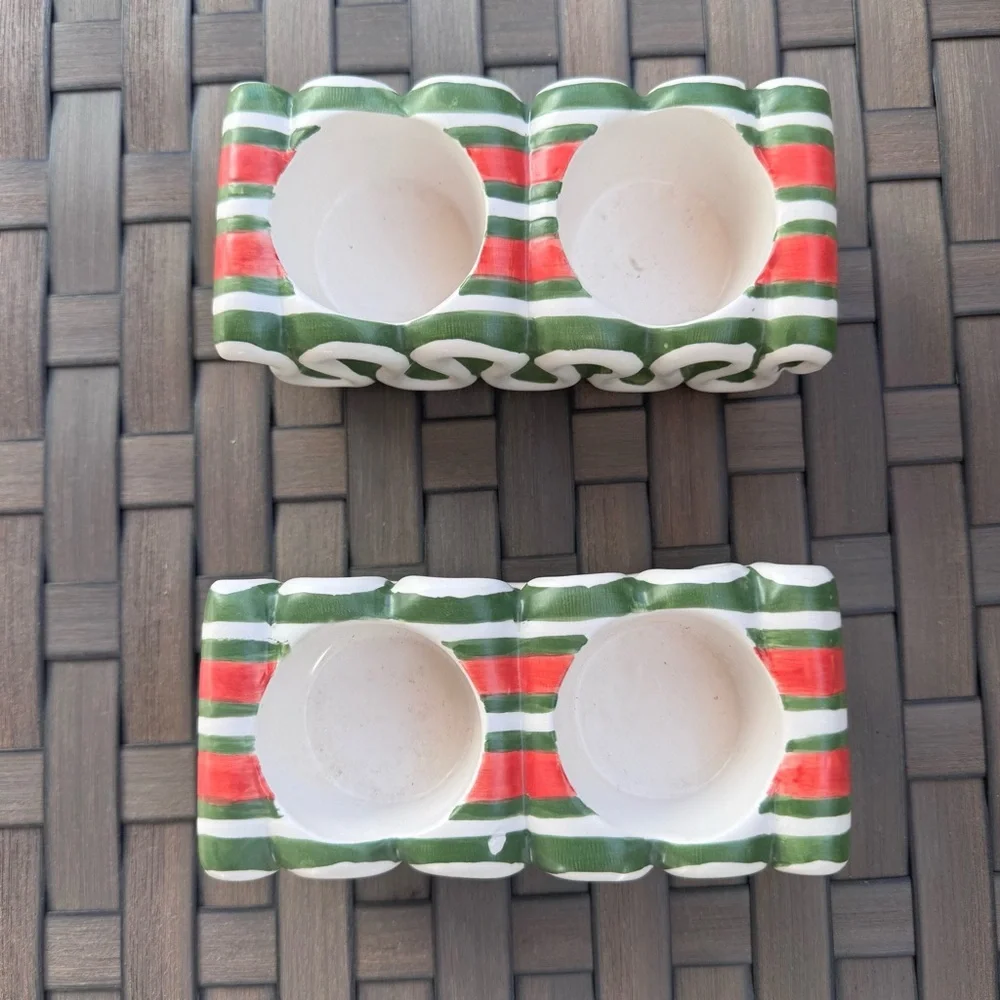 Yankee Candle‎ Christmas Candy Ceramic Tea Light Candle Holder Green Red White